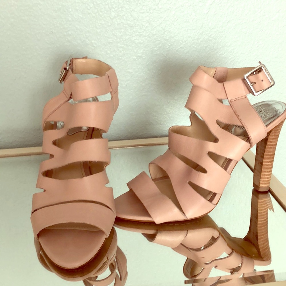 Vince Camuto nude strapped heels.